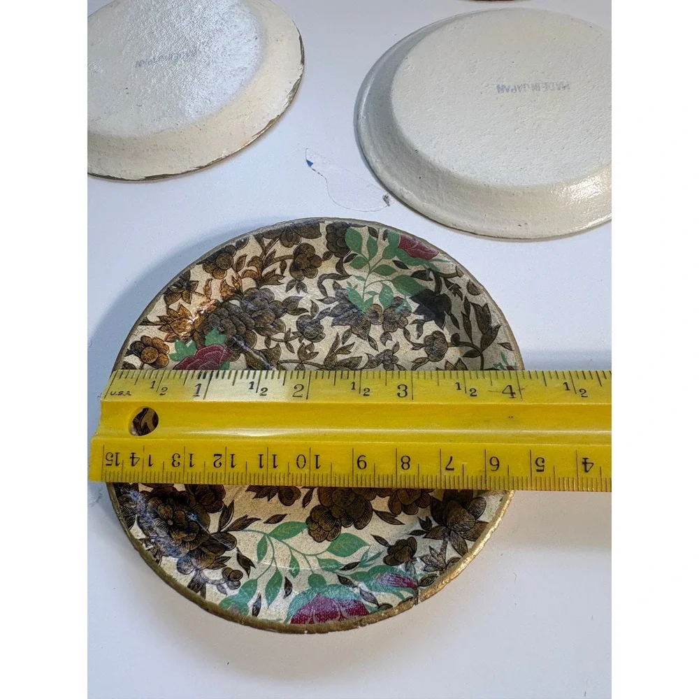 Vintage Made in Japan Papier Mache Floral Coaster Set of 8 with Matching Box